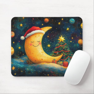 Mousepad Celebração Divertida da Lua Galáctica no Natal