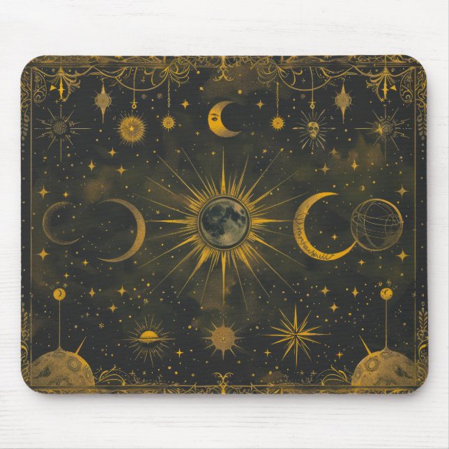 Mousepad Celestial de Azul Marinho Claro e Dourado (Frente)
