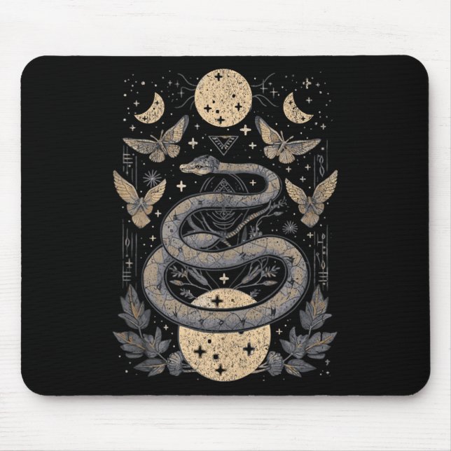 Mousepad Celestial Wiccan Cobra Moth Phases Witch Paga (Frente)