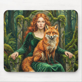 Mousepad Celtic Forest Queen Red Fox Witch Fantasy Art (