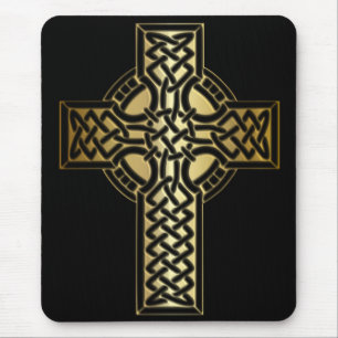 Mousepad Celtic Knot Cross em Dourado e preto