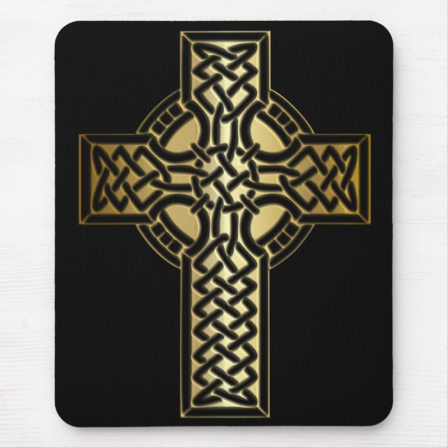 Mousepad Celtic Knot Cross em Dourado e preto (Frente)