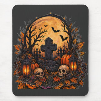 Mousepad Cemitério Assombrado ao Luar Gótico Halloween