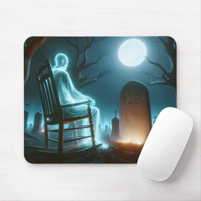 Mousepad Cemitério de Halloween com Fantasma de Homem (Com mouse)