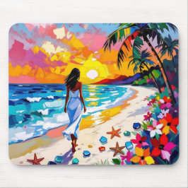 Mousepad Cena Abstrata de Praia ao Pôr do Sol Vibrante