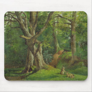 Mousepad Cena com coelhos, 1862 da floresta (óleo em