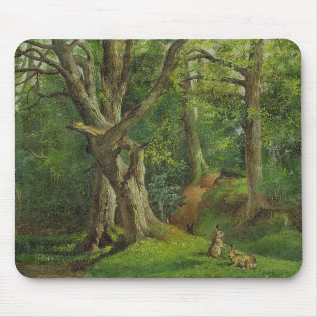 Mousepad Cena com coelhos, 1862 da floresta (óleo em (Frente)