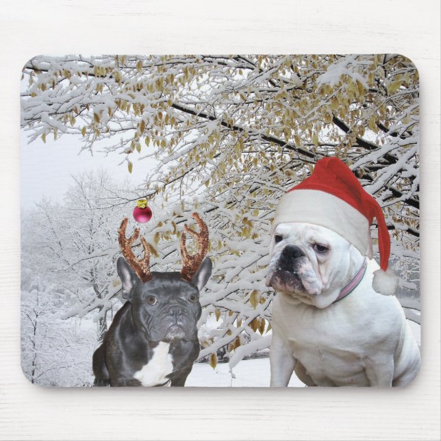 Mousepad Cena da neve do Natal do buldogue (Frente)