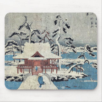Mousepad Cena da neve na lagoa de Inokashira por Andō,