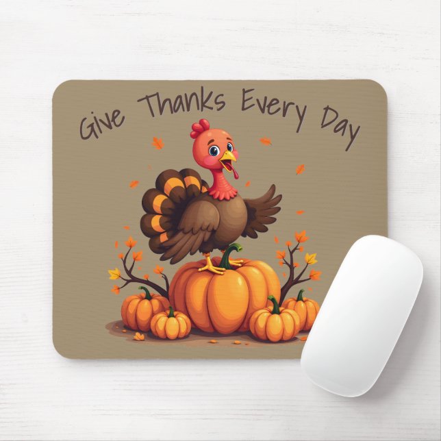 Mousepad Cena de Ação de Graças de Peru Fofo com Abóboras d (Com mouse)