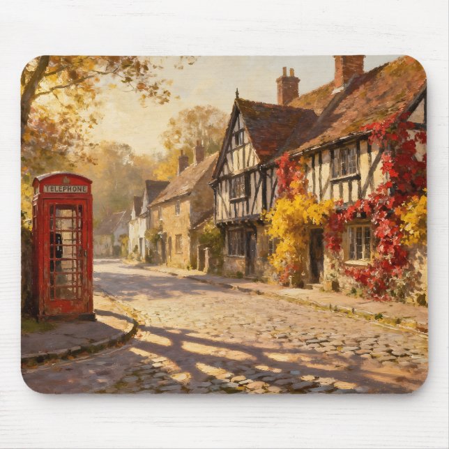 Mousepad Cena de Aldeia de Outono em Luz Dourada (Frente)