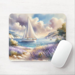 Mousepad Cena de Aquarela da Costa lavanda