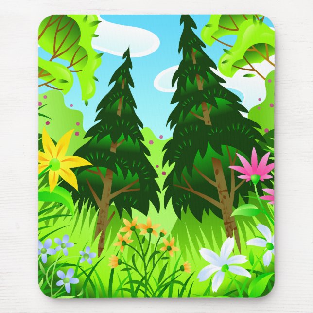 Mousepad Cena de Árvores e Flores da Floresta da Primavera (Frente)