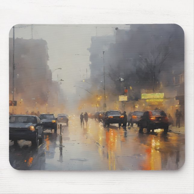 Mousepad Cena de Chuva da Noite Urbana (Frente)