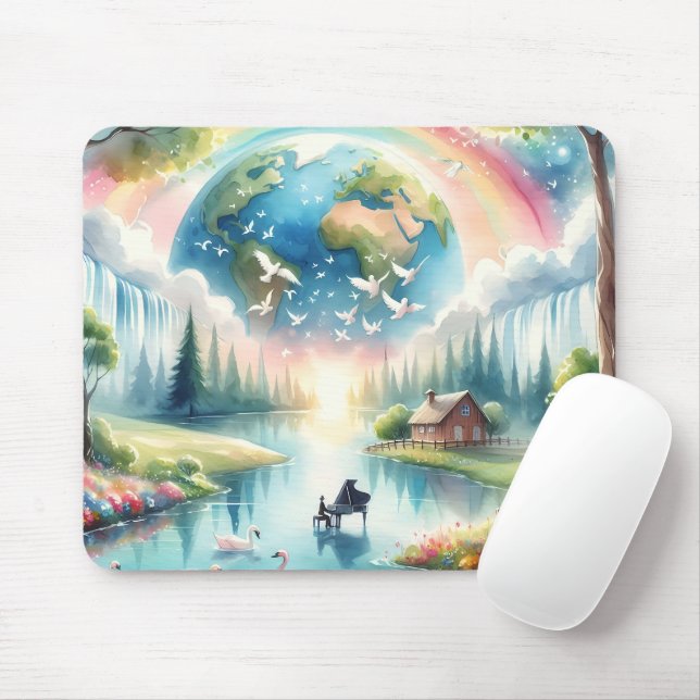 Mousepad Cena de Fantasia Whimsical Rainbow Earth (Com mouse)