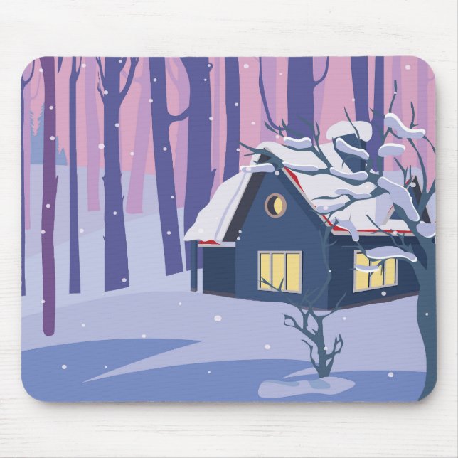 Mousepad Cena de inverno cheia de neve com cabina (Frente)