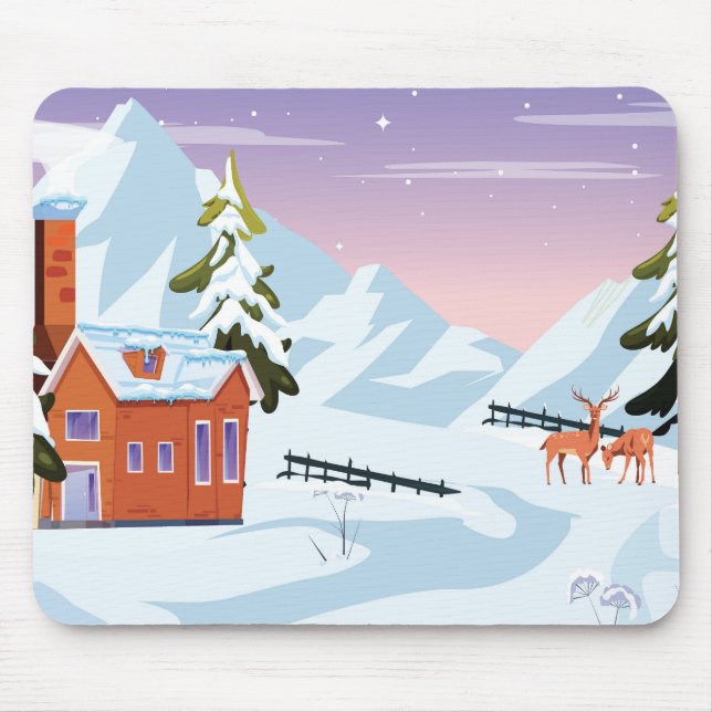Mousepad Cena de inverno cheia de neve com veado (Frente)