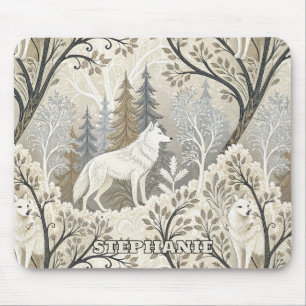 Mousepad Cena de inverno Tranquila com Lobos Brancos