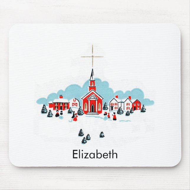 Mousepad Cena de Natal com Igreja Vermelha e Estrela Acima (Frente)