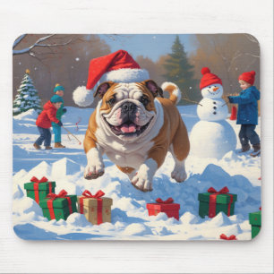 Mousepad Cena de Natal com Neve do Bulldog