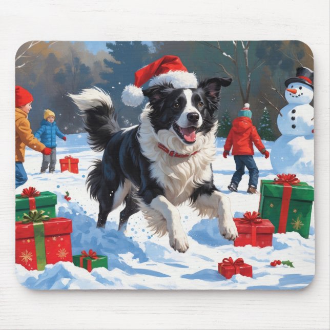 Mousepad Cena de Natal com Snow Border Collie (Frente)