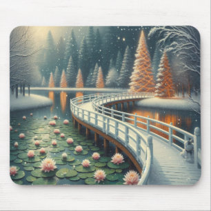 Mousepad Cena de Natal de Inverno Serena em um Computador G