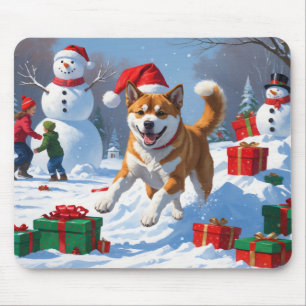 Mousepad Cena de Neve Festiva de Akita American Christmas