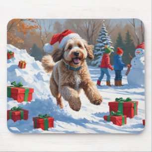Mousepad Cena de neve festiva de Natal Bernedoodle