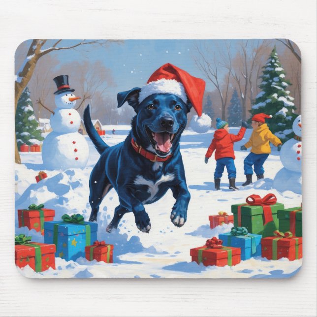 Mousepad Cena de Neve Festiva de Natal Blue Heeler (Frente)