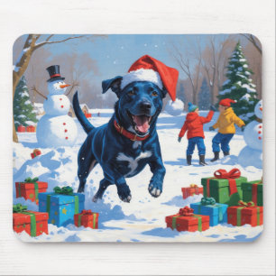 Mousepad Cena de neve festiva de Natal com Blue Heeler