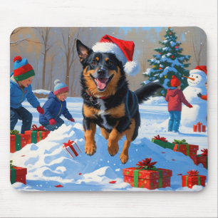 Mousepad Cena de neve festiva de Natal com Malinoi Belga