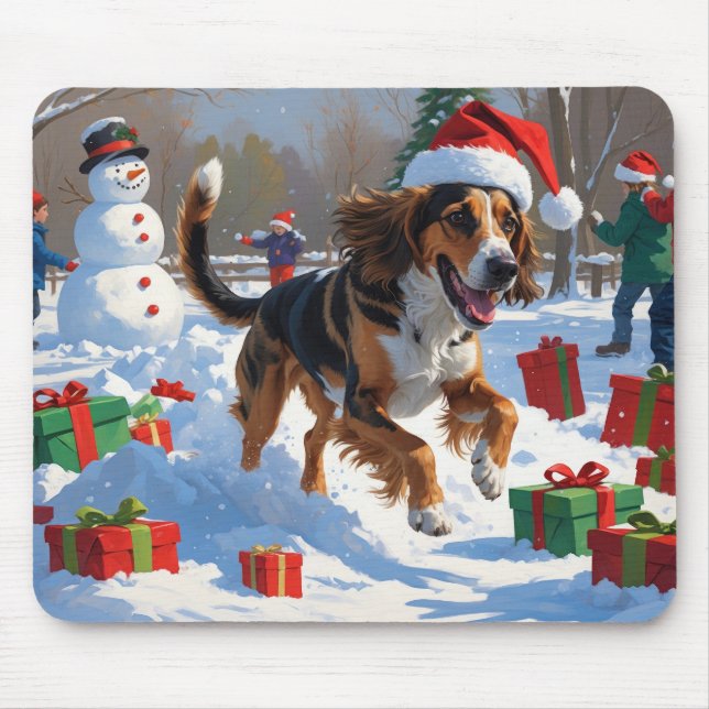 Mousepad Cena de neve festiva de Natal do Afghan Hound (Frente)