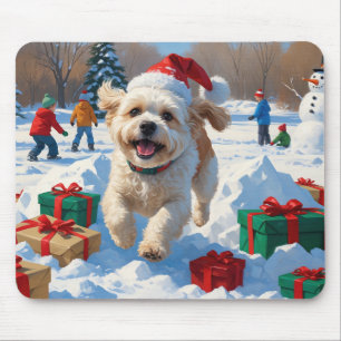 Mousepad Cena de neve festiva de Natal do Bichon Frise