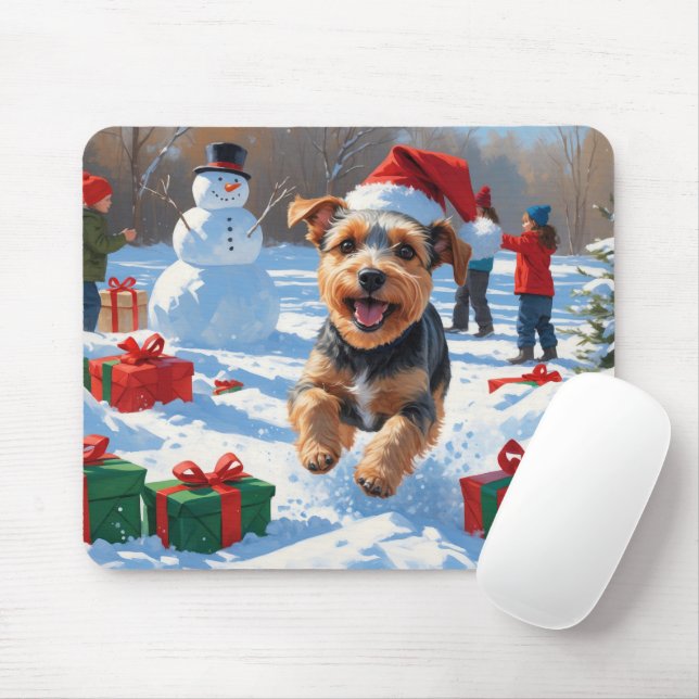 Mousepad Cena de neve festiva de Natal do Biewer Terrier (Com mouse)