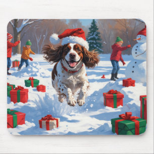 Mousepad Cena de neve festiva de Natal do Brittany Spaniel