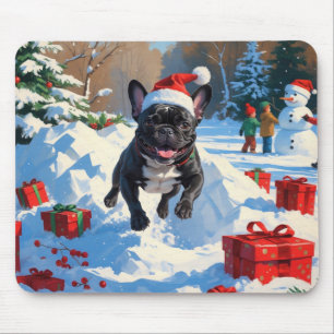 Mousepad Cena de neve festiva de Natal do Bulldog Francês P