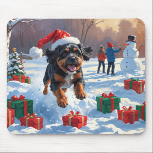 Mousepad Cena de neve festiva de Natal dos Bouviers des Fla