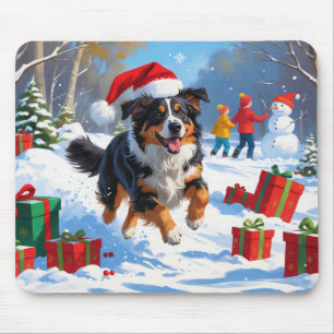 Mousepad Cena de Neve Festiva do Pastor Australiano de Nata