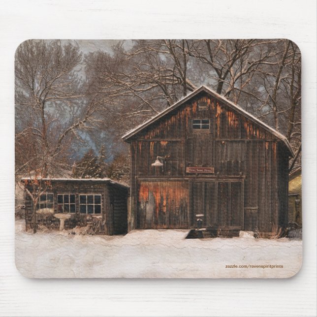 Mousepad Cena de Neve Rustic Barn & Cottage (Frente)