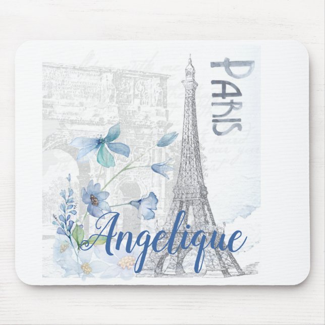 Mousepad Cena de Paris e Flores Azuis Personalizados (Frente)