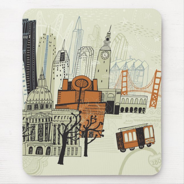Mousepad Cena de San Francisco do Doodle (Frente)