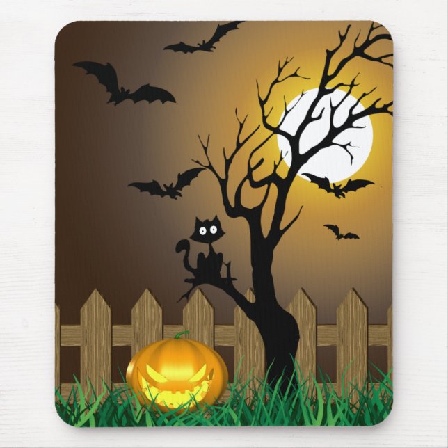 Mousepad Cena do Jardim do Assustador do Halloween (Frente)