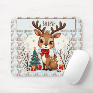 Mousepad Cena encantadora de renas de Natal na floresta nev