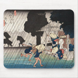 Mousepad Cena japonesa legal do dia chuvoso do ukiyo-e do