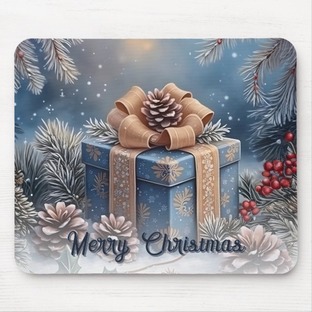 Mousepad Cena Mágica de Presente de Natal de Inverno (Frente)