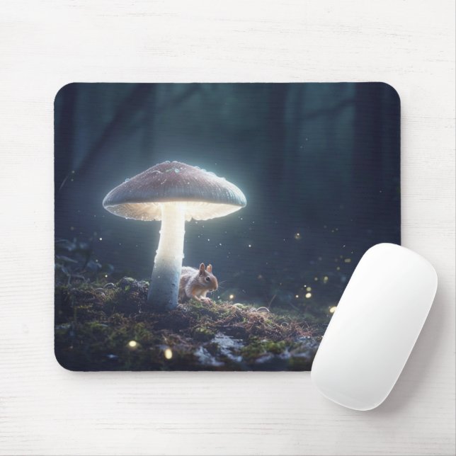 Mousepad Cena Mística de Floresta com Esquilo e Cogumelos (Com mouse)