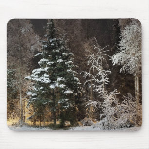 Mousepad Cena Noturna de Floresta de Inverno Aconchegante