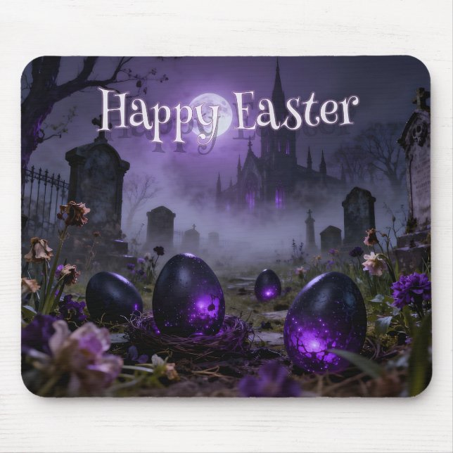 Mousepad Cena Sombria de Páscoa Gótica com Ovos Brilhantes (Frente)