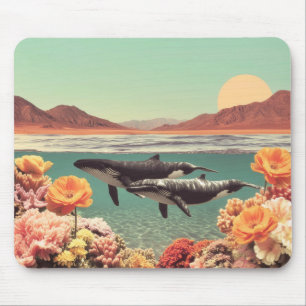 Mousepad Cena Surrealista do Oceano com Baleias e Coral