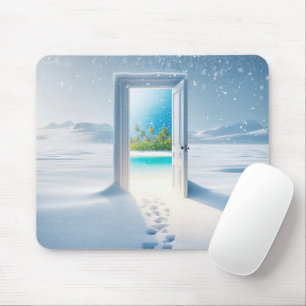 Mousepad Cena tropical em uma porta de inverno